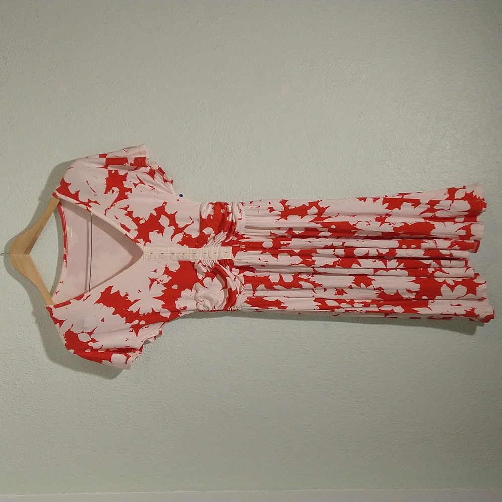 Anthropologie Orange Cream Floral Print Short Sleeve Summer Breeze Dress